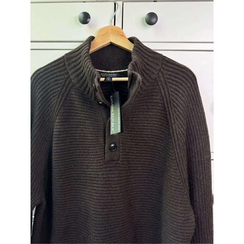 Banana Republic  Men’s Brown Wool Blend Half Button Sweater XL NWT